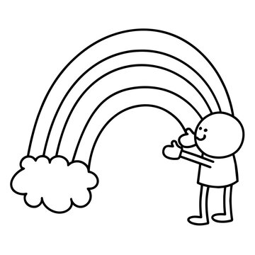 growth mindset lineart rainbow forming from small actions icons growth hand drawn black and white outline