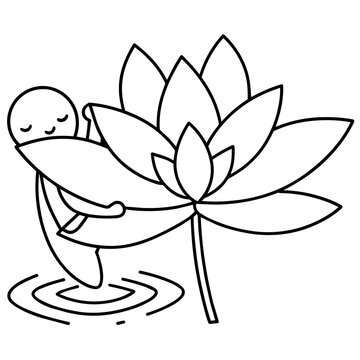 growth mindset lineart simple lotus with calm lines mindfulness meditation hand drawn black and white outline