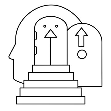 growth mindset lineart staircase leading to sun labeled progress hand drawn black and white outline