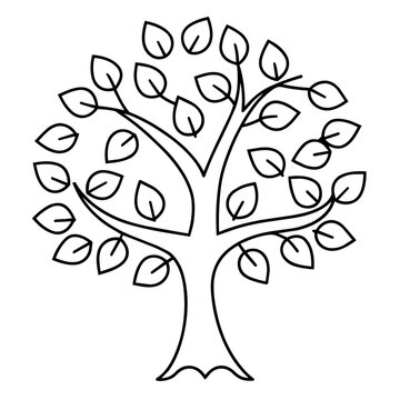 growth mindset lineart tree with words kindness effort courage on leaves hand drawn black and white outline