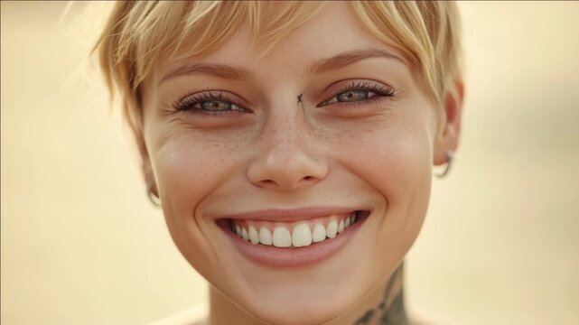 Beautiful young woman smiling at the camera.