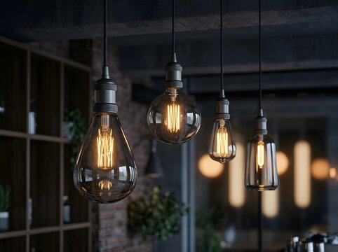 Elegant Industrial Pendant Lights with Warm Glow Illuminating Modern Rustic Kitchen Interior Space