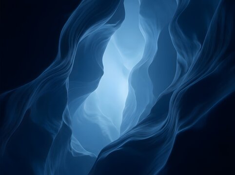 Ethereal Blue Abstract Swirling Light Tunnel with Mysterious Glowing Core and Fluidic Depths