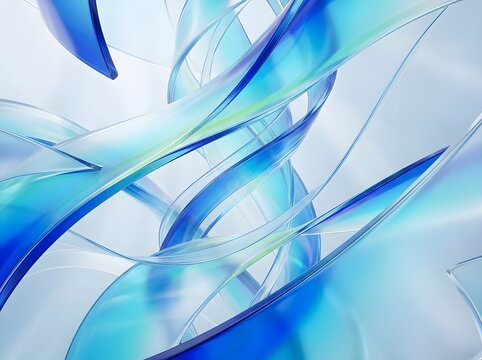 Ethereal Blue Translucent Ribbon Waves in Futuristic 3D Space Composition with Soft Glowing Light Effects