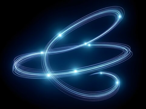 Ethereal Blue Light Trails Swirling in Cosmic Dark Space with Radiant Glowing Points and Dynamic Motion Art