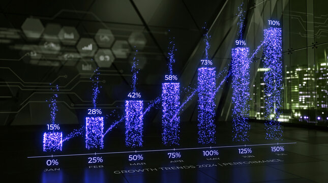 Futuristic digital growth trends graph showing increasing performance data visualization display