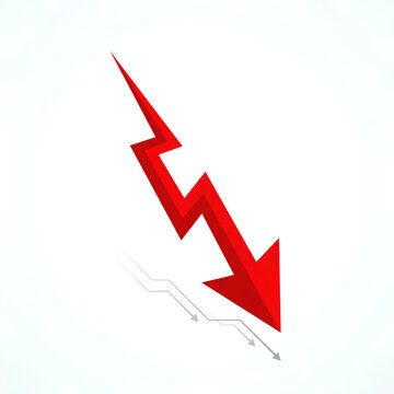 Red downward jagged arrow indicating financial market crash