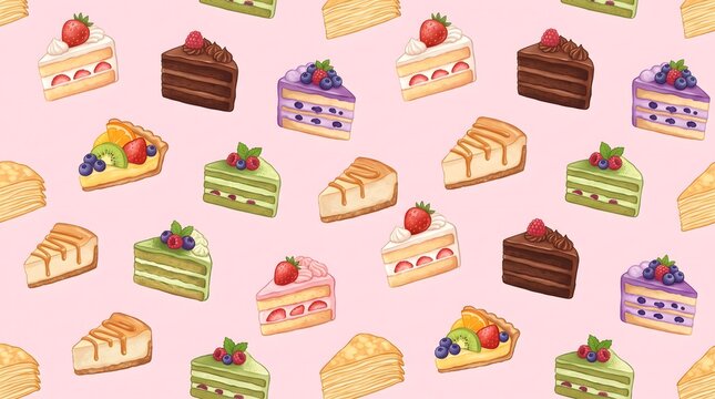Cute cake and dessert pattern background design