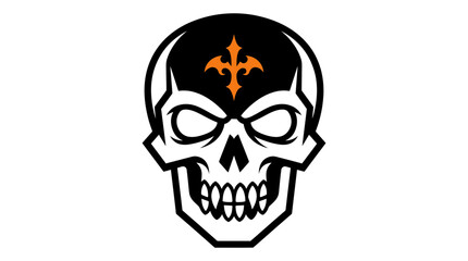 Fototapeta premium Black skull with orange cross emblem is a graphic silhouette
