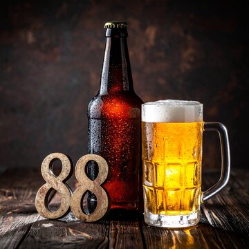 Rustic Beer Bottle and Glass with Number 88 &ndash; Birthday and Anniversary Celebration