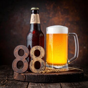 Rustic Beer Bottle and Glass with Number 88 &ndash; Birthday and Anniversary Celebration