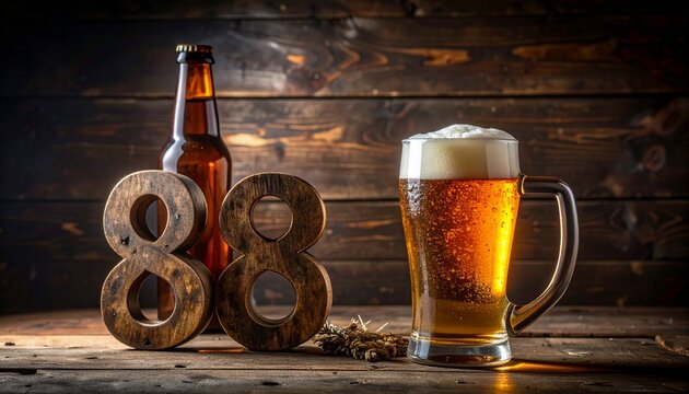 Rustic Beer Bottle and Glass with Number 88 &ndash; Birthday and Anniversary Celebration