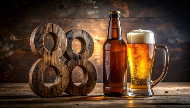 Rustic Beer Bottle and Glass with Number 88 &ndash; Birthday and Anniversary Celebration