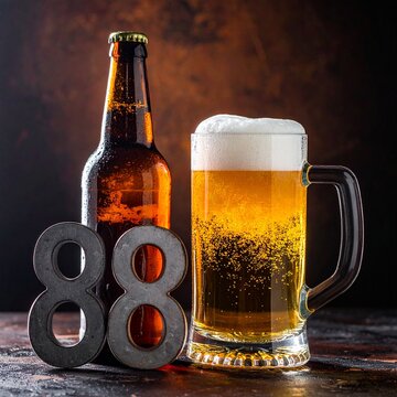 Rustic Beer Bottle and Glass with Number 88 &ndash; Birthday and Anniversary Celebration