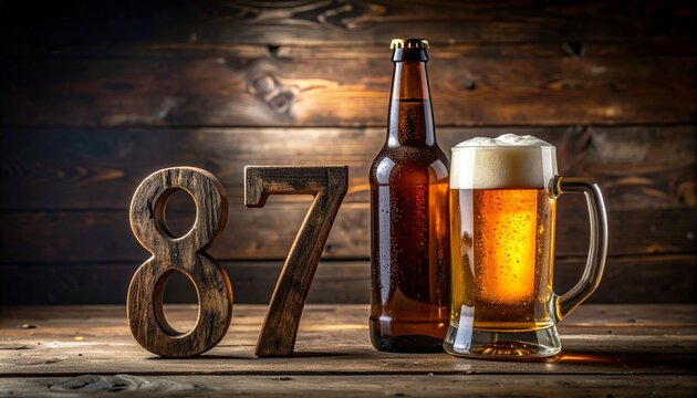 Rustic Beer Bottle and Glass with Number 87 &ndash; Birthday and Anniversary Celebration
