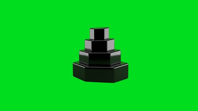 A stacked black hexagonal pedestal centered against a vibrant green screen