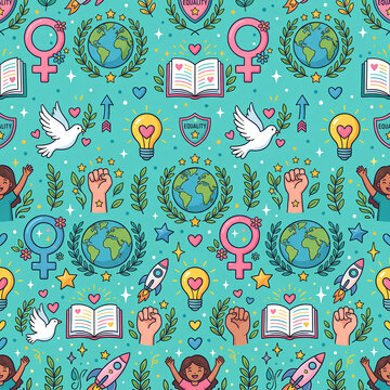Seamless pattern background for equality and human rights symbols.
