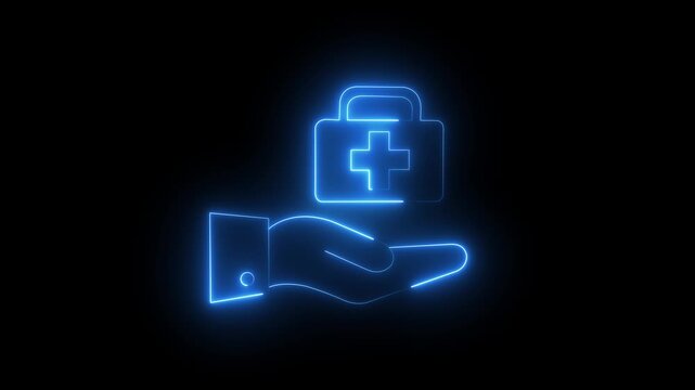 Neon medical first aid kit hand gesture animation for healthcare and wellness concepts