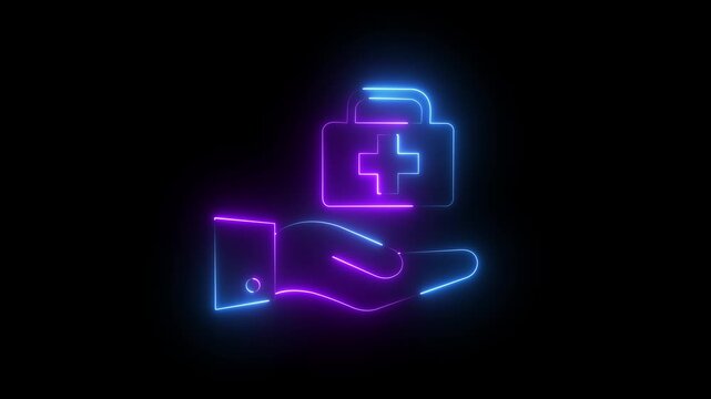 Neon medical first aid kit hand gesture animation for healthcare and wellness digital projects