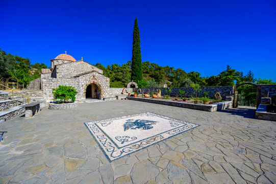 Historic Moni Thari Monastery Surrounded by Nature on Rhodes Island, Greece