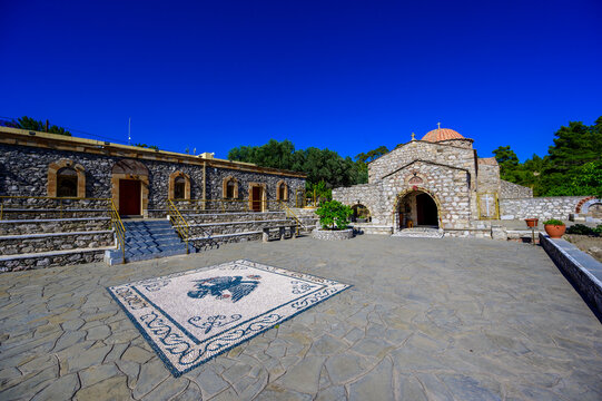 Historic Moni Thari Monastery Surrounded by Nature on Rhodes Island, Greece
