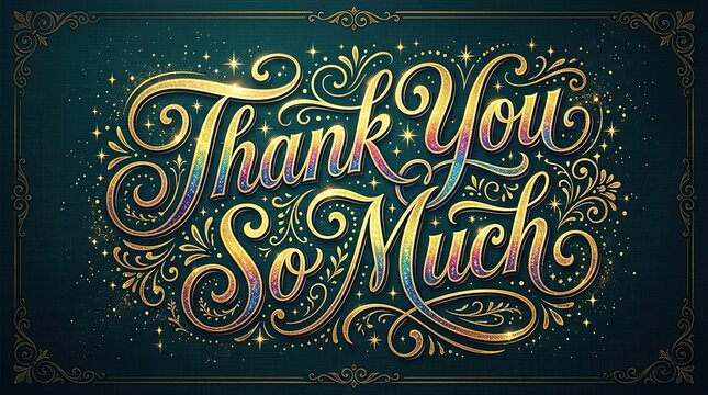 Watercolor lettering reads thank you so much with floral and decorative elements on a dark background