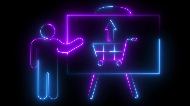 Neon e-commerce presentation digital marketing and online shopping concept