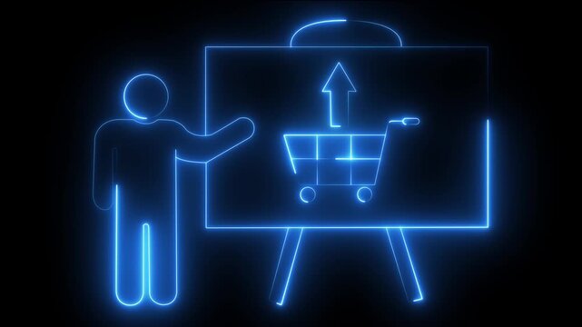 Neon e-commerce presentation digital marketing strategy and online shopping growth concept