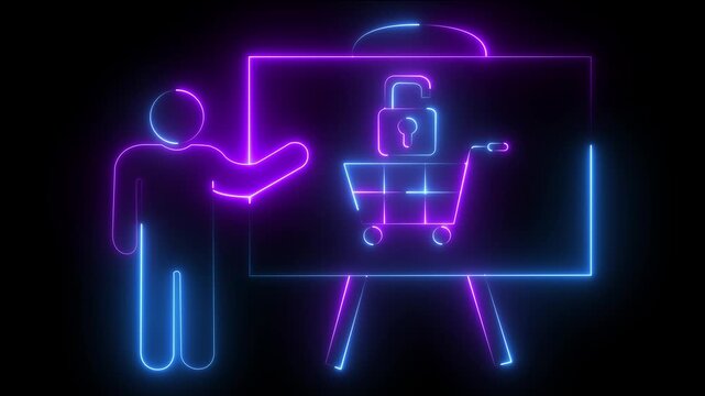 Neon presentation of secure online shopping and e-commerce data protection