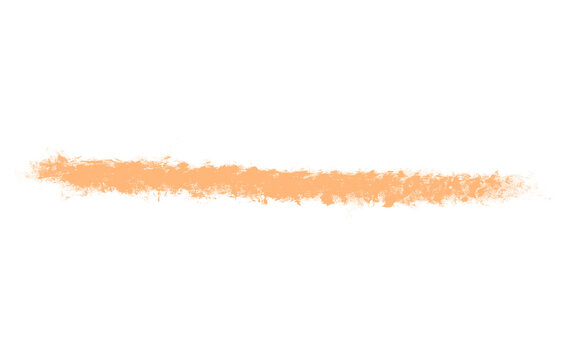 Orange pastel chalk stroke on white background. Textured crayon line for artistic design. Peach colored wax pencil smudge.