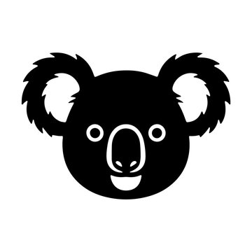 Black and white koala bear head silhouette icon vector illustration with wildlife marsupial australian
