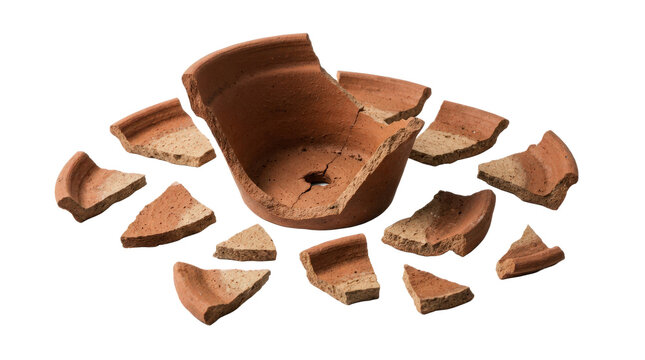Broken terracotta flower pot isolated on transparent background
