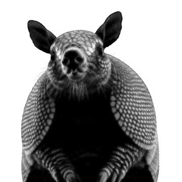 Halftone Close-up armadillo face with textured armor during studio lighting isolated on transparent background