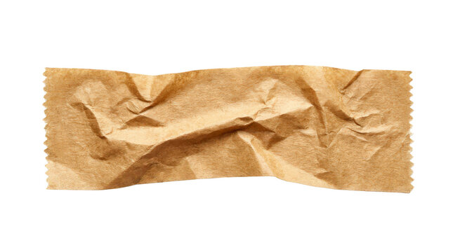 Strip of crumpled brown paper tape isolated on transparent background