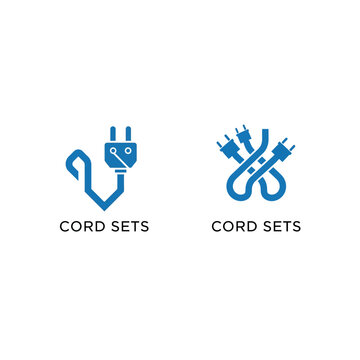 Blue electrical plug and power cord logo icons