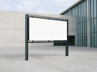 Fototapeta premium Blank horizontal billboard mockup standing outside modern concrete architecture building exterior urban advertising display