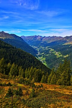 Austrian Alps - view from the path to the Ascher Hutte of the Paznaun valley and the Alps