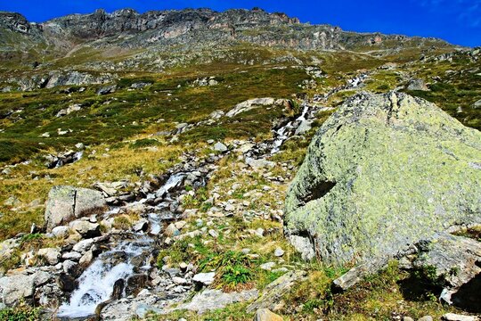 Austrian Alps - view from the T20 route, Piz Buin Tour near the Silvretta reservoir