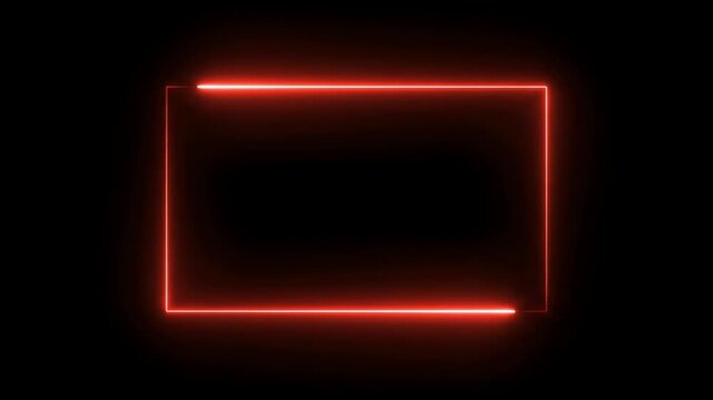 Abstract red neon glowing rectangular border on black background