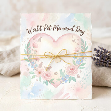 World Pet Memorial Day card with floral heart design.