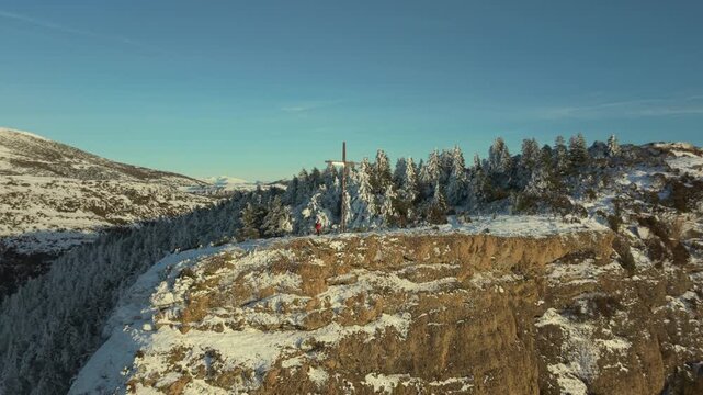 Winter Circular Drone View From Mallo de Satue Tena Valley