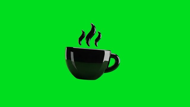 A glossy black coffee cup icon floating against a vibrant green background
