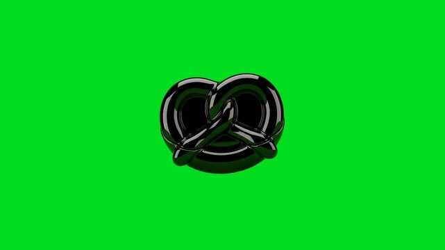 A glossy black pretzel icon isolated against a vibrant green background