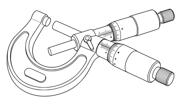 Micrometer Technical Drawing Precision Measuring Tool Outline Vector Illustration