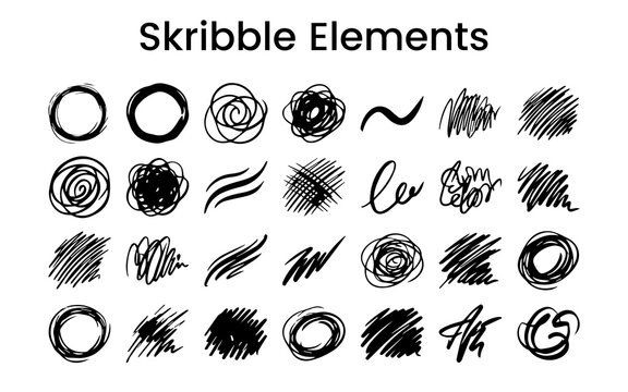 Hand Drawn Freehand Circles Waves and Dynamic Skribble Elements Vector Set