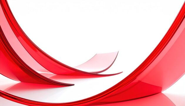 Abstract red translucent glass curves on white background