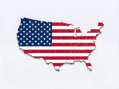 United states map formed by the american flag patriotic design on a white background