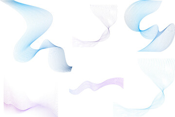 Set of abstract blue and purple flowing wavy lines isolated on white background transparent PNG...
