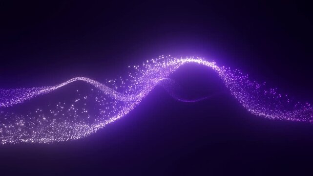 Abstract purple particle wave ribbons suspended against a dark background with glowing points