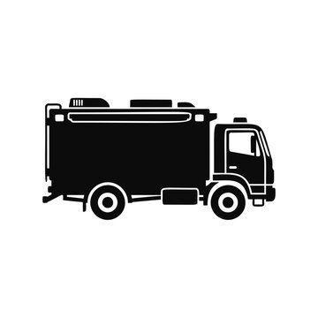Black silhouette of an off-road expedition truck on white background